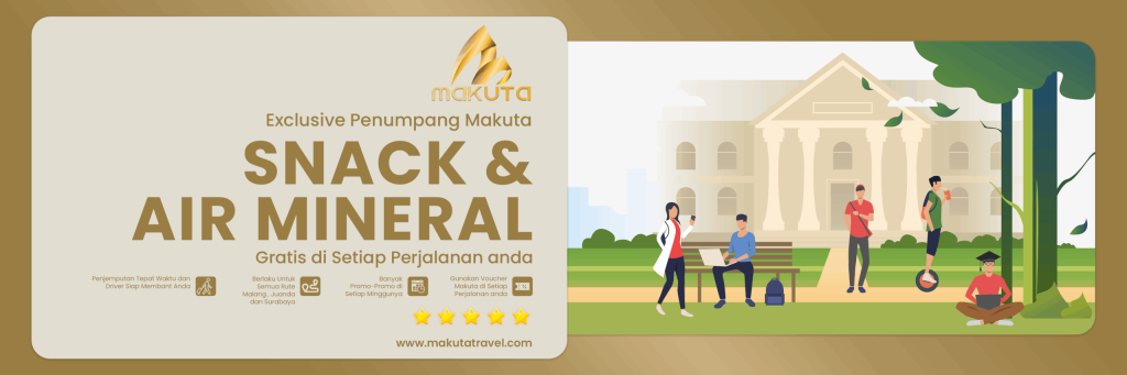 Banner promosi free Snack untuk travel Malang Surabaya reguler 