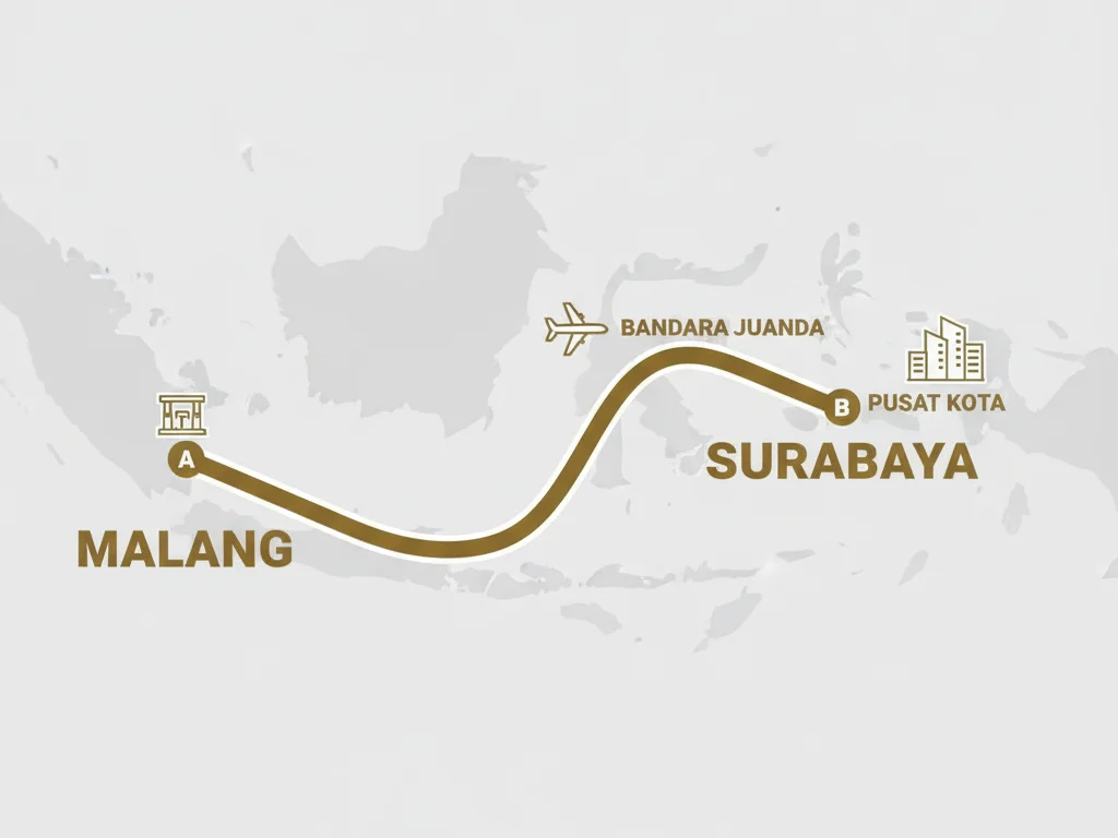 Peta rute travel Malang ke Surabaya via beberapa gerbang tol