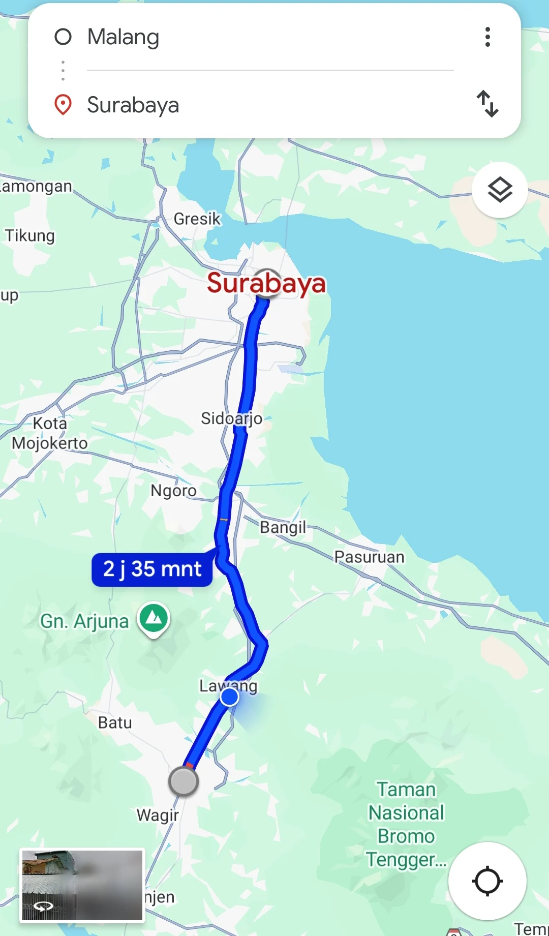 Ilustrasi jalur Malang–Surabaya: jalan arteri lama dan ruas tol modern