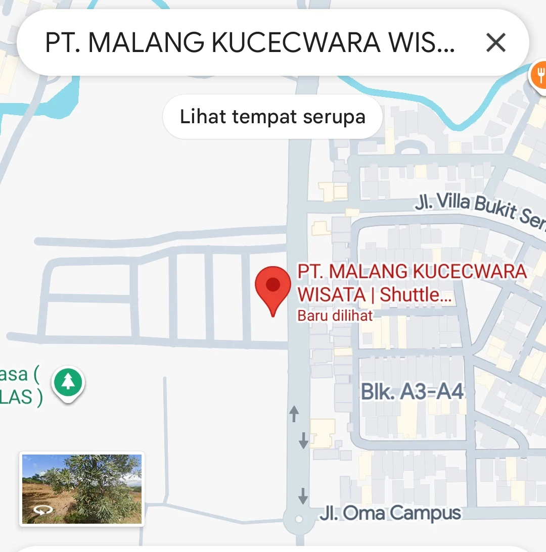 Peta lokasi garasi Makuta Travel di Landungsari Malang
