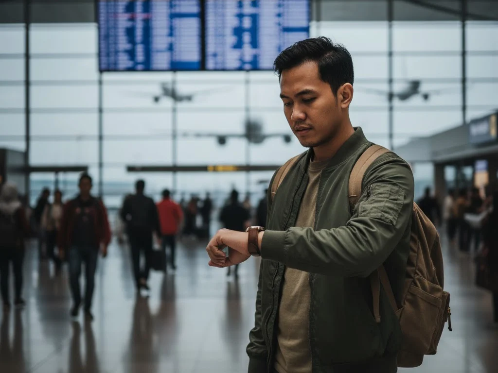 Mahasiswa menunggu penjemputan travel di Bandara Juanda menuju Malang dengan promo khusus